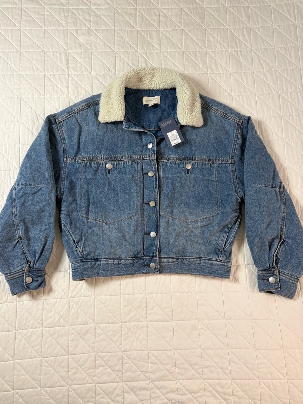 Universal Thread Sherpa Collar Quilted Denim Jacket - Light Wash Size Small NWT
